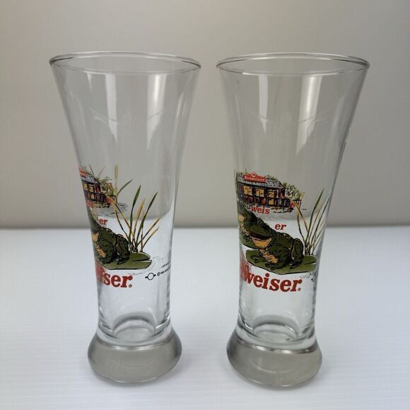 Set Vintage ‘96 Budweiser Frog Pilsner Beer Glasses "Bud Weis Er" Anheuser Busch - Picture 2 of 10